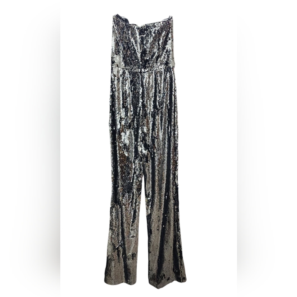 Dress the Population Andy Silver Sequined Strapless Wide Leg Jumpsuit Size XS - Picture 3 of 8